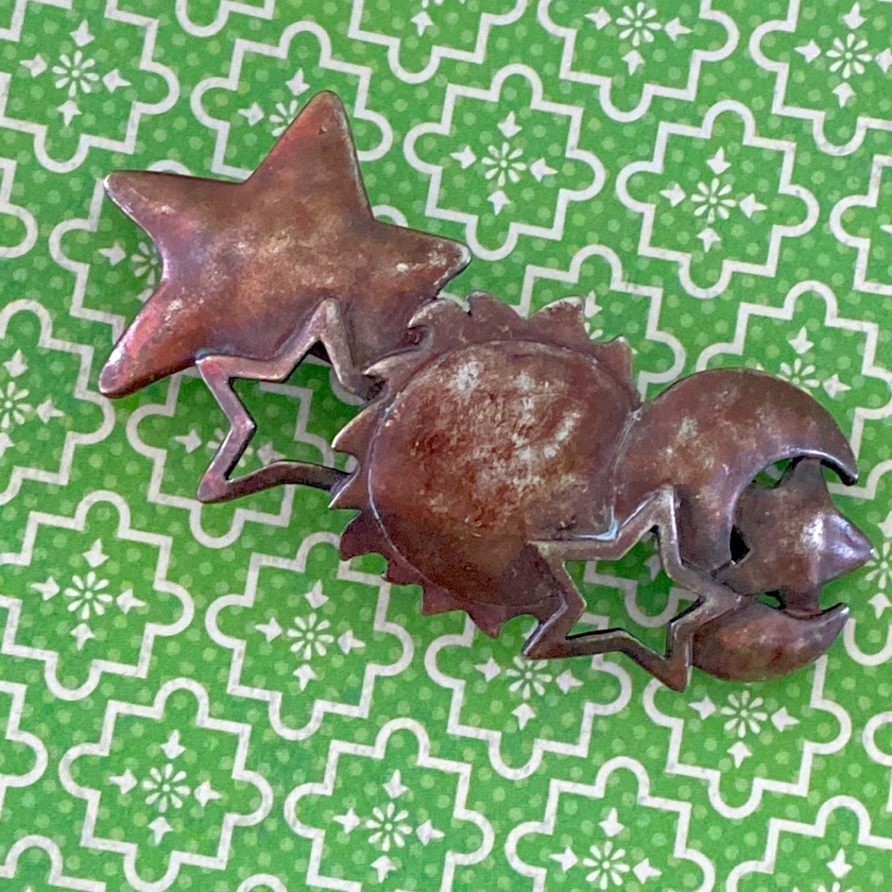 80s metal patina sun moon stars barrette